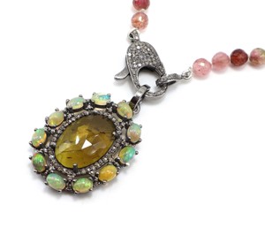 สร้อยคอทรงกลมทัวร์มาลีนสีเหลืองธรรมชาติเงินแท้925อัญมณีโอปอลเอธิโอเปียนจี้โอปอลแบบหลายทัวร์มาลีน - Product Image 5