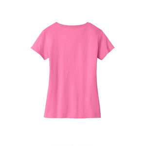 เสื้อยืดคอวีสีชมพูสำหรับผู้หญิง ทรงคลาสสิก เนื้อผ้าฝ้ายนุ่ม ระบายอากาศได้ดี รับผลิตเสื้อยืดแบบ OEM/ODM - Product Image 2