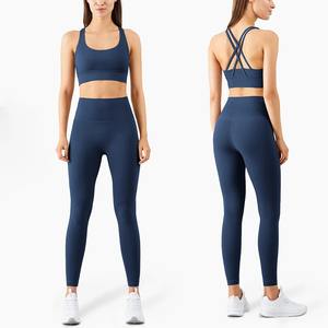 Conjunto de yoga Premium Leggings y Tops Fitness Trajes deportivos Ropa de gimnasio Sujetador de yoga Leggings sin costuras Correr Mujeres Tops Pantalones - Product Image 5