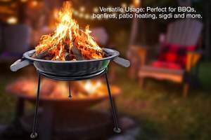 Wood Burning Outdoor Fire Feature with Powder Coated Iron and Corten Steel Stylish Durable Patio Garden Backyard Heating - Product Image 3