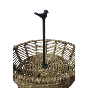 Cesta de fruta personalizable de 2 niveles, cuerda de Yute natural y metal tejido a mano por artesanos indios, almacenamiento de ratán con estilo floral - Product Image 3