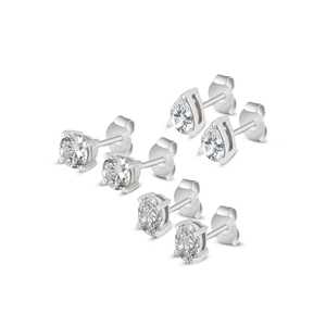 <b>Set</b> of 3 American Diamond Solitaire Stud <b>Earrings</b> for Women - Product Image 4