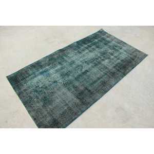 Alfombra turca vintage de 3.5x6.6 pies, alfombra de lana azul con motivos de plantas y árboles. - Product Image 3