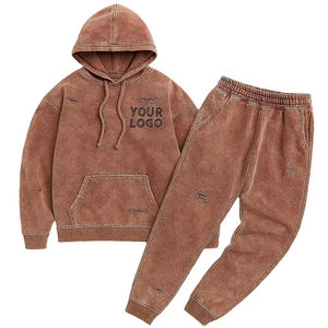 Sweats à capuche surdimensionnés pour hommes, poids lourd, délavés à l'acide Ensemble survêtement 100% coton Boxy Fit 500gsm Techniques imprimées pour l'hiver - Product Image 1