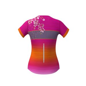 Camiseta deportiva corta ajustada para mujer con malla floral - Sunrise Almond - Product Image 4