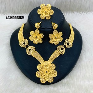 24K Gold Plated Designer Flower <b>Charm</b> Necklace Set African Wedding Jewelry Export Quality Fashion - Product Image 4