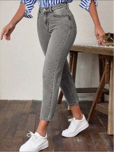 Pantalon droit respirant élégant personnalisé 2025 Pantalon en denim délavé décontracté Pantalon en denim 100% coton biologique de qualité supérieure pour femmes - Product Image 4