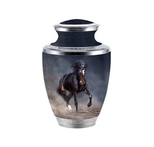 Hermoso diseño de caballo y puesta de sol de urna de cremación de metal de aluminio pulido para cenizas humanas hechas de latón - Product Image 2