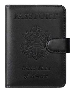 Unisex RFID Blocking Short PU <b>Leather</b> <b>Passport</b> Holder <b>Wallet</b> with Hook & Loop Closure Thread Pattern Satin Lining - Product Image 6