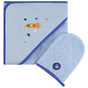 Toalla de baño con capucha y estampado de animales de rizo tejido de algodón 100% para recién nacidos y niños pequeños Toalla reutilizable para niños - Product Image 1