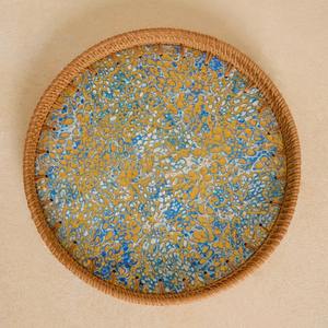 Plateau en laque coquille d'oeuf avec bord en rotin Panier à fruits Fait à la main Cuisine Snack Panier de rangement Ustensiles de cuisine Made in Vietnam - Product Image 3