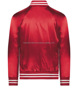 Chaqueta universitaria de béisbol al aire libre de alta calidad con cuello levantado tela de lona satinada logotipo personalizado bordado ropa de hombre suave - Product Image 2