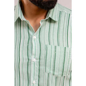 Chemise décontractée boutonnée en lin tissé pour homme, 100 % coton, rayures vertes, manches longues, respirante, 6XL - Product Image 5