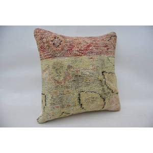Beige Wool Kantha Patchwork <b>Pillow</b> 18x18 Inch Luxury Vintage <b>Square</b> Cushion Portable Decorative Floor Bedding for Christmas - Product Image 2