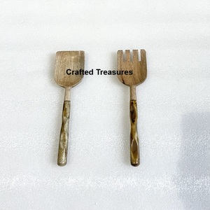 Eco Friendly Wooden And Resin Cutlery salad server <b>Set</b> With Resin Handle New Development with Best Quality Flatware Cutlery - Product Image 5