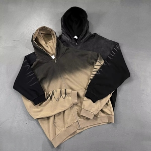 Sweat à capuche en coton pour homme, design délavé, fabricant de vêtements avec motifs de manches uniques, sweat-shirt zippé confortable - Product Image 3