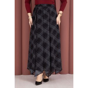 Jupe asymétrique en mousseline noire à carreaux, taille XS, douce et respirante, en soie et coton, imprimé numérique, plissée, style cargo, avec volants décoratifs - Product Image 2