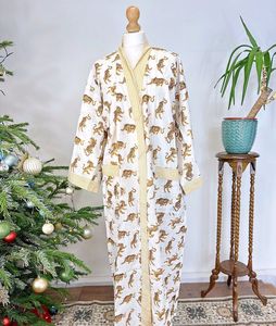 Men's Cotton Funky House Robe Kimono Royal White Mustard Yellow Black Tiger Cool Dad Gift Floor-Length Urban Man Stripe Dress - Product Image 3