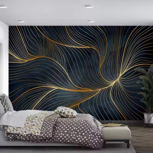 Papier Peint Mural Vintage Abstrait Ligne d'Or Personnalisé 3D Auto-Adhésif Chambre Salon Canapé Tv Fond Mur <span class=keywords><strong>Restaurant</strong></span> 3D - Product Image 3