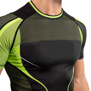 Men's Fitted Sublimation Printed Rash Guard Black <b>Neon</b> Green Moisture Wicking Stretch Breathable MMA Combat Sports Shirt - Product Image 4