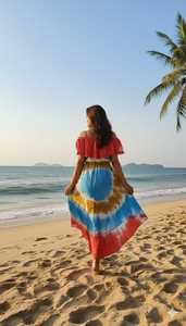 เดรสชายหาดลายดอกสีสันสดใส คอวี เอวธรรมชาติ สไตล์โบฮีเมียนสำหรับฤดูร้อน เป็นมิตรกับสิ่งแวดล้อม ผ้าฝ้าย 100% ซักได้ - Product Image 2