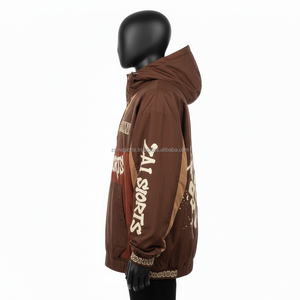 Veste coupe-vent pour homme en polyester premium 130 GSM, couleur marron, panneaux contrastés avec impression sérigraphique, style coupe-vent pour homme - Product Image 2