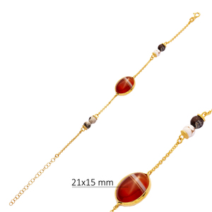 Tiger Eye <b>Quartz</b> 22K Gold Bezel Oval Shape Chain Theia Silver <b>Bracelet</b> Wholesale Handmade 925 Sterling Jewelry - Product Image 4