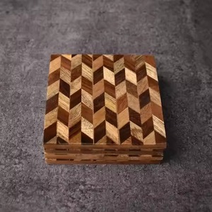Ensemble de sous-verres en bois naturel de qualité supérieure avec support Tapis de boisson résistants à la chaleur écologiques pour bar, maison et restaurant - Product Image 1