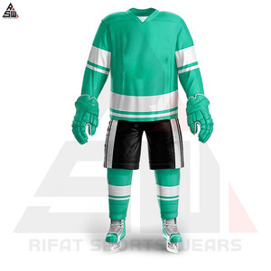 Concevez votre propre équipe Ensembles d'uniformes de hockey sur glace Professionnel de haute qualité 100% Polyester Service OEM sans couture à séchage rapide disponible - Product Image 6