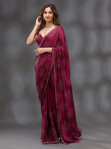Sari de mariage Trendmalls pour femmes Siroski avec pièce de blouse non cousue (K1132-Violet) Coupe régulière - Product Image 3
