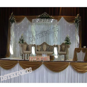 Escenario de cristal de fibra de boda con muebles dorados Escenario de boda con tema asiático Escenario de boda moderno - Product Image 1