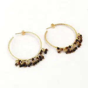 Minuscule tigre nouvelle Collection plaqué or boucles d'oreilles faites à la main forme oeil de tigre pierre précieuse pousser dos paire à la mode cerceau oreille bijoux - Product Image 1