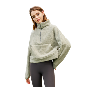 Sweat-shirt pour femme à col rond et demi-zip doublé en polaire tissée de couleur unie décontractée, nouvelle collection 2025 - Product Image 5