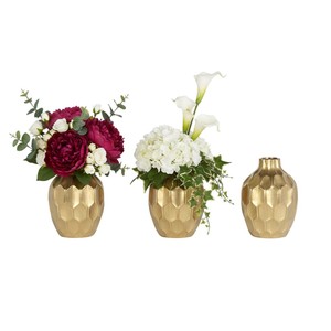 Ensemble de 3 vases à fleurs en métal doré de luxe, décoration géométrique dorée en aluminium pour table, centre de table pour la maison, les mariages, les événements de bureau - Product Image 3