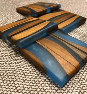 Sous-verres de service de thé en résine époxy et bois d'acacia Sous-verres multifonctionnels pour tapis de thé Vaisselle Sous-verres Napperons en liège - Product Image 6