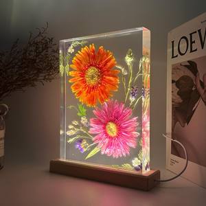 Artesanía de resina, cristal transparente, rectángulo de madera, luz nocturna, lámpara de girasol seca para el hogar, Navidad, Día de San Valentín - Product Image 3