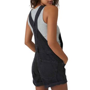 Mono vaquero ajustado de cintura alta para mujer, mono informal de verano con estampado, decoración de bolsillo, peto de lavado oscuro - Product Image 5