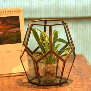 Tabletop Decoration <b>Vintage</b> New Arrival Clear <b>Glass</b> <b>Vase</b> Geometric Terrarium Garden Moss Gold Shiny Finished Decorative Home - Product Image 3