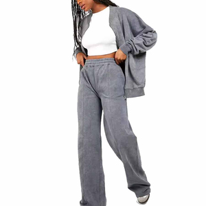 Ensemble survêtement personnalisé 400 Gsm avec broderie délavée à l'acide, pantalon baggy et sweat-shirt, survêtement évasé pour femmes - Product Image 5