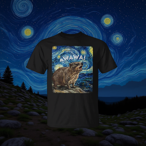 T-shirt Notte Stellata di Van Gogh con design Rock Hyrax Awawa Groundhog - T-shirt promozionale Notte Stellata - Product Image 3