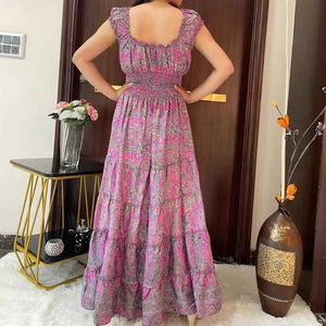 Robe longue légère Boho avec imprimé floral rose Robe jupe d'été élégante idéale pour les festivals de musique et le look décontracté de tous les jours - Product Image 2