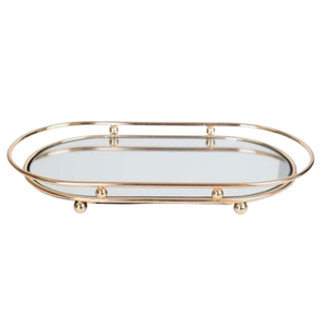 Golden Glass Unique Serving Trays Christmas Trays <b>Gold</b> Finished Rectangular <b>Mirror</b> Tray with Decorative Design - Product Image 4