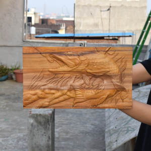 Sculpture de poisson en bois naturel Décoration murale en bois de teck avec finition naturelle Image Art mural pour la maison Tenture murale - Product Image 4