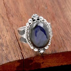 Bague cadeau ovale en argent sterling avec pierres précieuses chrétiennes en labradorite naturelle - Product Image 2