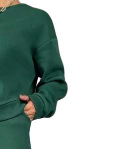 Ensemble de survêtement vert surdimensionné pour femmes, sweat-shirt décontracté ample et pantalon de jogging, tenue de détente en deux pièces pour l'automne et l'hiver - Product Image 3