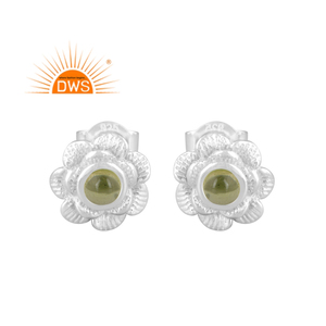Latest Fine <b>Sterling</b> <b>Silver</b> Natural Peridot Gemstone Floral Design <b>Stud</b> Earring Jewelry For Women Gift For Her - Product Image 1