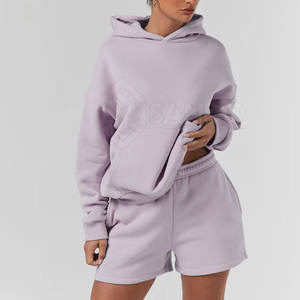 Wholesale New Design Comfortable Breathable Women Hoodie <b>Set</b> Casual Wear with <b>Short</b> <b>Tops</b> for Winter Solid Pattern - Product Image 4