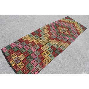Turkish <b>Runner</b> Rug 2.6x7.8 ft, <b>Red</b> Green Oriental Rug Wool - Product Image 2
