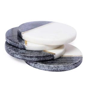 Modern Double Tone <b>Marble</b> <b>Coaster</b> Set Durable Round Stone with Brass Inlay for Wedding Tea <b>Coasters</b> Cup Pads & Mats - Product Image 5
