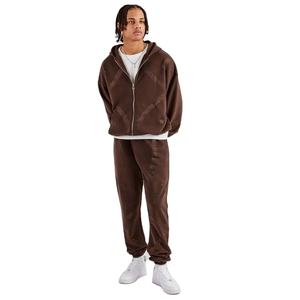 Survêtements en molleton 100% coton de haute qualité personnalisés pour hommes, sweat à capuche zippé sport, pantalon de jogging, ensemble deux pièces pour l'hiver - Product Image 1